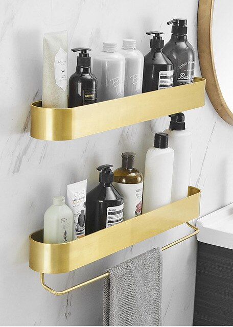 Półka narożna łazienkowa z aluminium szczotkowanego w kolorze złotym - przechowywanie w łazience i kuchni - Wianko - 4