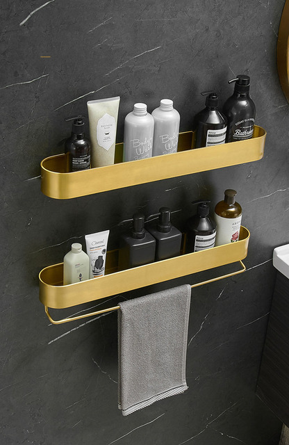 Półka narożna łazienkowa z aluminium szczotkowanego w kolorze złotym - przechowywanie w łazience i kuchni - Wianko - 3