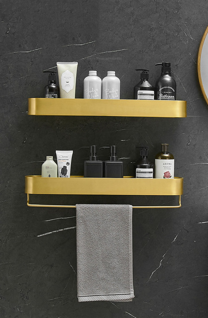 Półka narożna łazienkowa z aluminium szczotkowanego w kolorze złotym - przechowywanie w łazience i kuchni - Wianko - 1