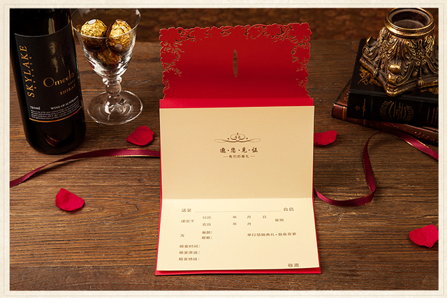 Zaproszenia ślubne w stylu vintage z laserowo wycinanymi motylami, eleganckie i luksusowe, czerwone - Wianko - 7