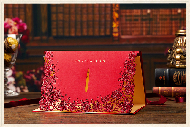 Zaproszenia ślubne w stylu vintage z laserowo wycinanymi motylami, eleganckie i luksusowe, czerwone - Wianko - 8