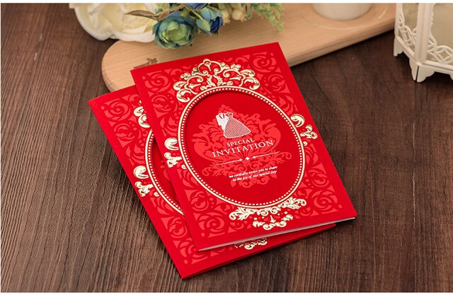 Zaproszenia ślubne w stylu vintage z laserowo wycinanymi motylami, eleganckie i luksusowe, czerwone - Wianko - 12