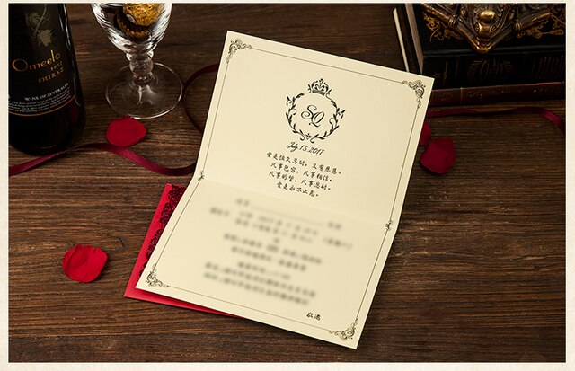 Zaproszenia ślubne w stylu vintage z laserowo wycinanymi motylami, eleganckie i luksusowe, czerwone - Wianko - 3