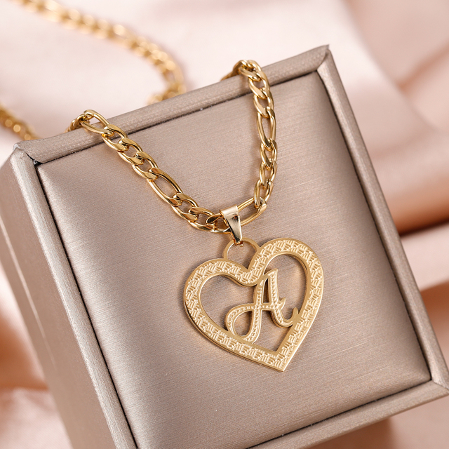 Spersonalizowany serce breloczek ze złotej płyty 18K, z inicjałami A-Z, na naszyjniku z amuletami - biżuteria dla kobiet - Wianko - 6