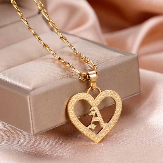 Spersonalizowany serce breloczek ze złotej płyty 18K, z inicjałami A-Z, na naszyjniku z amuletami - biżuteria dla kobiet - Wianko - 3