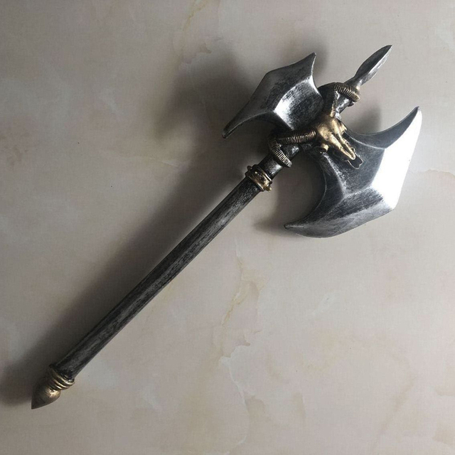 Średniowieczna drewniana replika topora rycerskiego do Halloween Cosplayu. PU broń dziecięca, czarny, obosieczny, idealny prezent - Wianko - 2