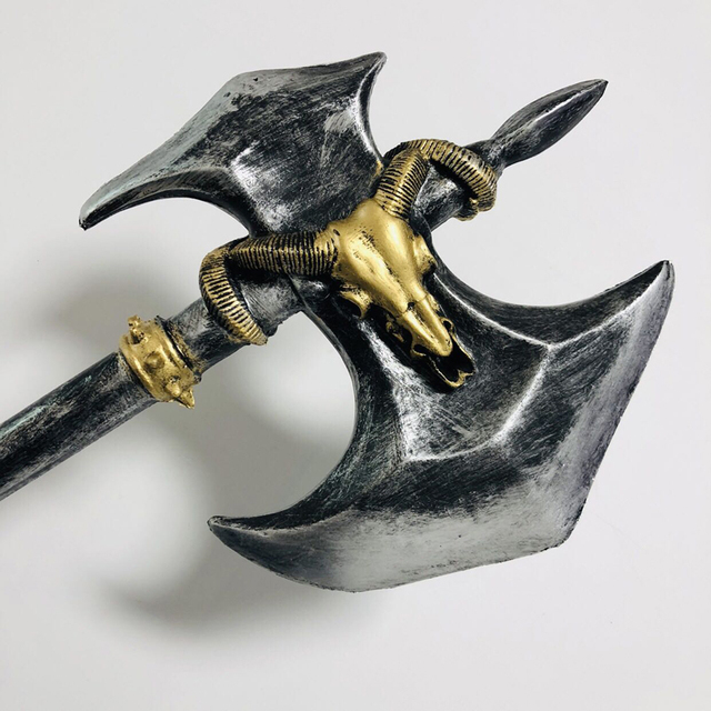 Średniowieczna drewniana replika topora rycerskiego do Halloween Cosplayu. PU broń dziecięca, czarny, obosieczny, idealny prezent - Wianko - 7