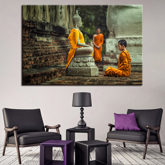Mnich Buddyty i Buddha w nowoczesnym stylu - dekoracyjne płótna do domu, obrazy i plakaty na ścianę salonu - Wianko - 5