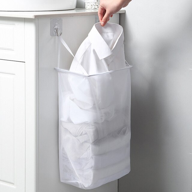 Duża siatkowa torba na pranie do łazienki z wygodnym dostępem do przechowywania na ścianie - Wianko - 3