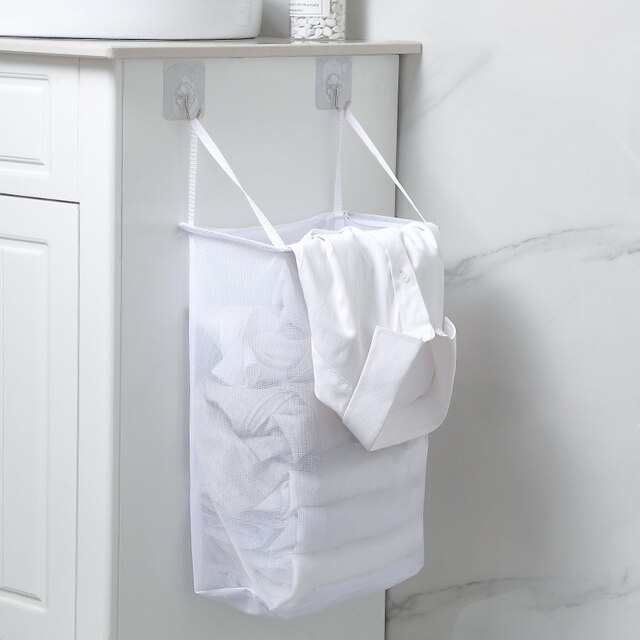 Duża siatkowa torba na pranie do łazienki z wygodnym dostępem do przechowywania na ścianie - Wianko - 4