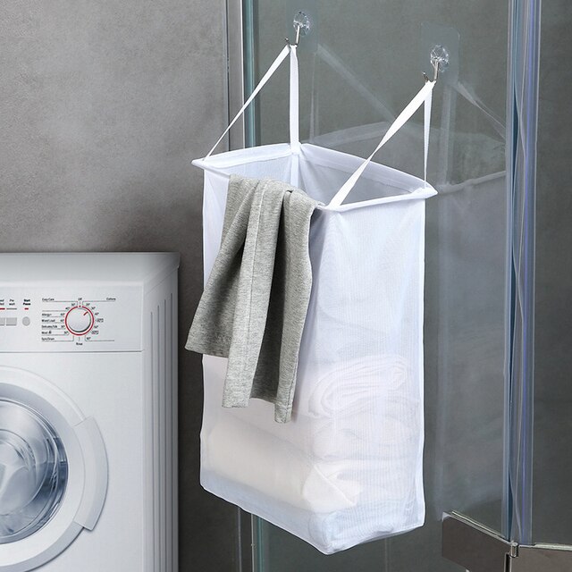 Duża siatkowa torba na pranie do łazienki z wygodnym dostępem do przechowywania na ścianie - Wianko - 5