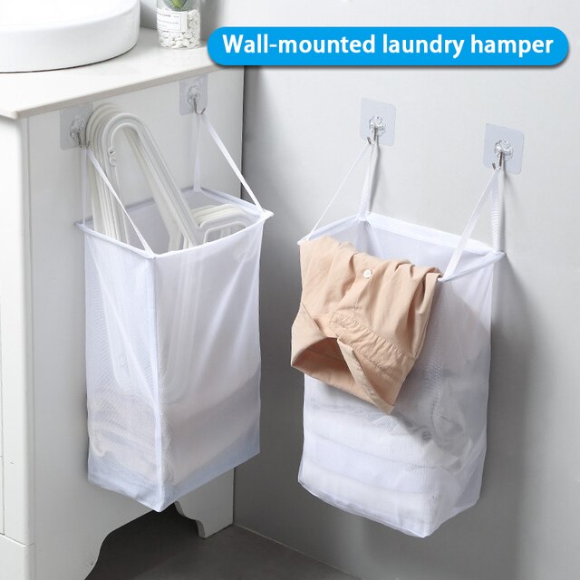Duża siatkowa torba na pranie do łazienki z wygodnym dostępem do przechowywania na ścianie - Wianko - 2