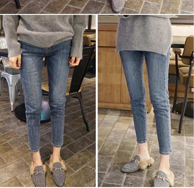 Dżinsowe legginsy ciążowe zimowe Plus aksamitne ciepłe spodnie - Wianko - 12