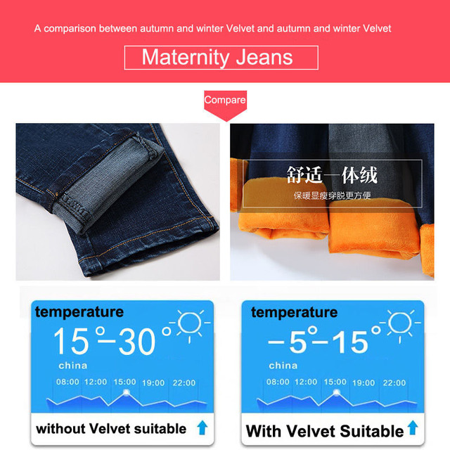 Dżinsowe legginsy ciążowe zimowe Plus aksamitne ciepłe spodnie - Wianko - 1