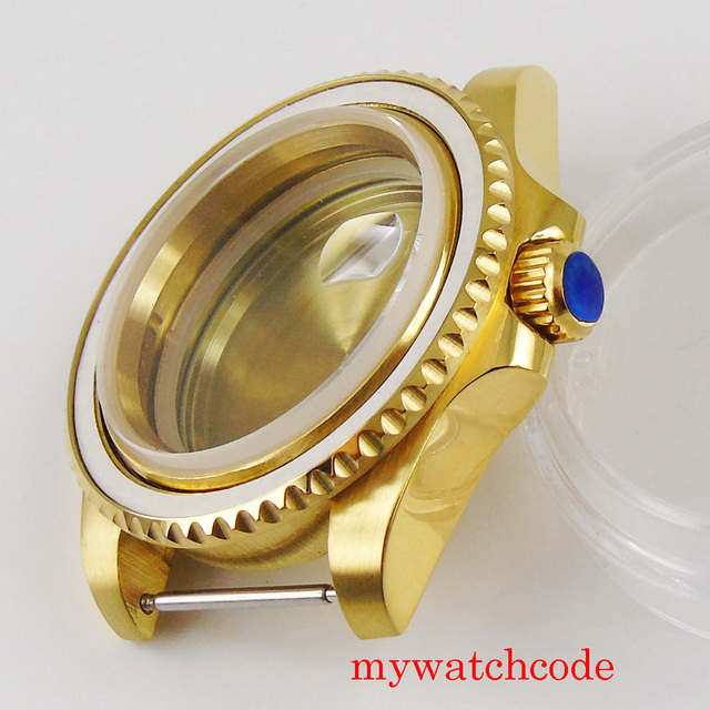 Żółty złoty męski zegarek o średnicy 40 mm z kopertą ze stali nierdzewnej. Pasuje do mechanizmu automatycznego NH35, NH36, Miyota 8215 i ETA 2836. Wyposażony w szafirowe szkło - Wianko - 5