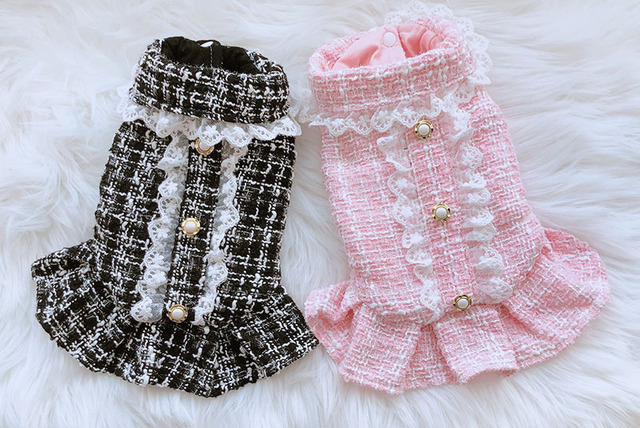 Szczeniak spódnica zimowa ubranko dla kota princess dress w kraciastym wzorze z kapturem - Wianko - 2