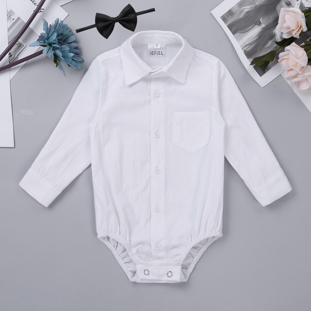 Kombinezon Dżentelmen Baby Boy - dla noworodków, klasyczna koszula biała z długimi rękawami - Wianko - 26