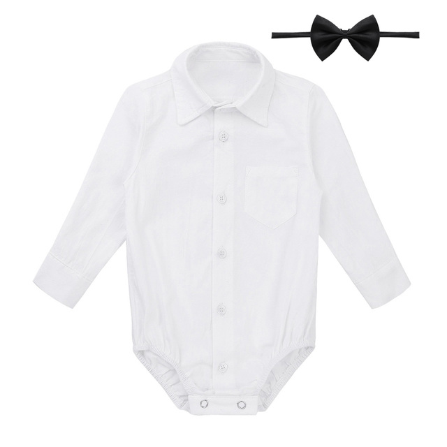 Kombinezon Dżentelmen Baby Boy - dla noworodków, klasyczna koszula biała z długimi rękawami - Wianko - 23