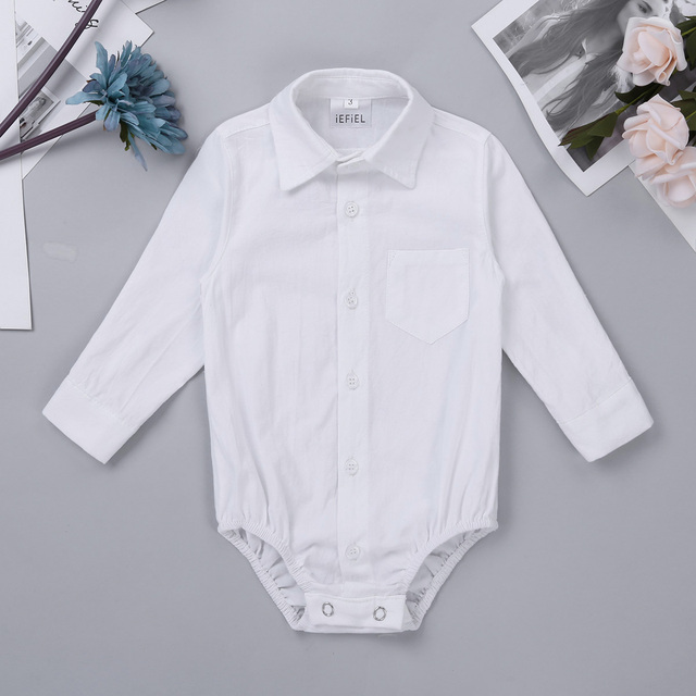 Kombinezon Dżentelmen Baby Boy - dla noworodków, klasyczna koszula biała z długimi rękawami - Wianko - 3