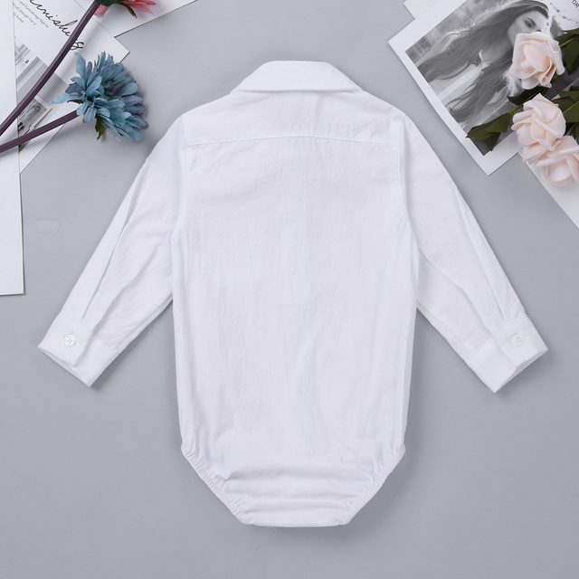 Kombinezon Dżentelmen Baby Boy - dla noworodków, klasyczna koszula biała z długimi rękawami - Wianko - 4