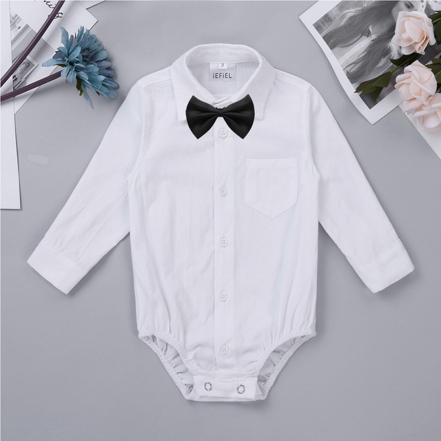 Kombinezon Dżentelmen Baby Boy - dla noworodków, klasyczna koszula biała z długimi rękawami - Wianko - 25