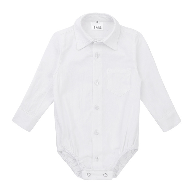 Kombinezon Dżentelmen Baby Boy - dla noworodków, klasyczna koszula biała z długimi rękawami - Wianko - 1