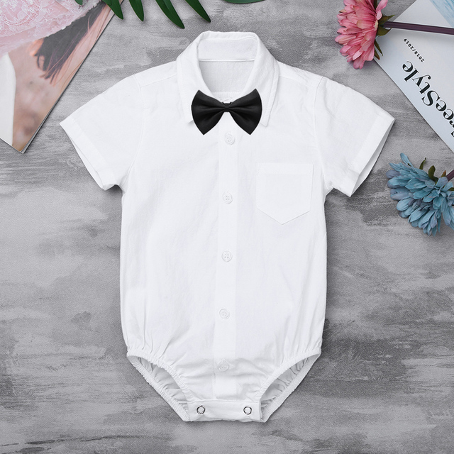 Kombinezon Dżentelmen Baby Boy - dla noworodków, klasyczna koszula biała z długimi rękawami - Wianko - 31