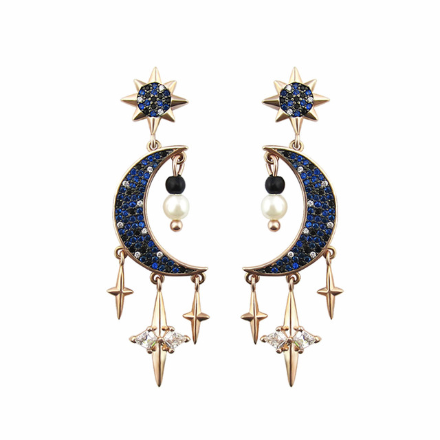 Kolczyki z zapięciem typu sztyft SWA1:1 - oryginalna biżuteria 2020, uroczy wisiorek gwiazda i księżyc, czarne magiczne kolczyki romantyczny prezent dla kobiet - Wianko - 28
