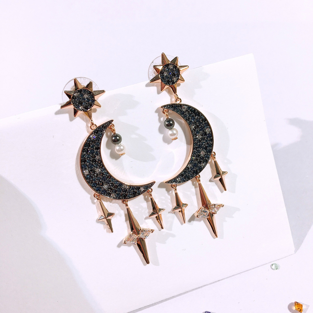 Kolczyki z zapięciem typu sztyft SWA1:1 - oryginalna biżuteria 2020, uroczy wisiorek gwiazda i księżyc, czarne magiczne kolczyki romantyczny prezent dla kobiet - Wianko - 6