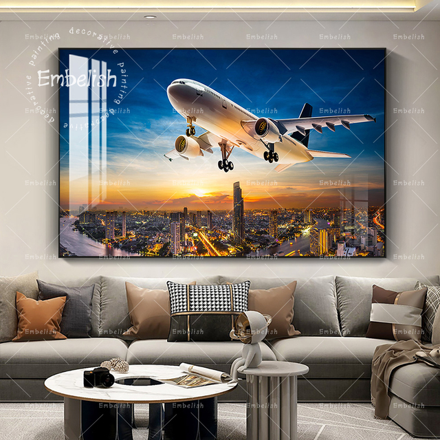 Obraz na płótnie - Samolot latający nad krajobrazem miejskim - Plakat ścienny do salonu i wystroju wnętrz - Wianko - 3