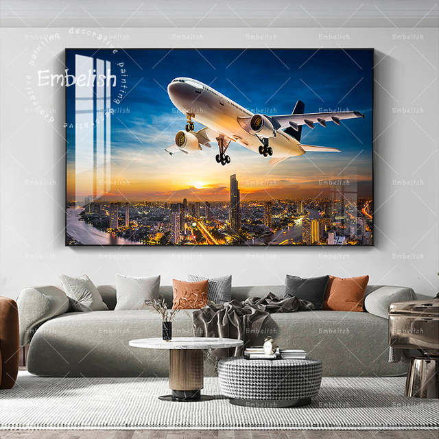 Obraz na płótnie - Samolot latający nad krajobrazem miejskim - Plakat ścienny do salonu i wystroju wnętrz - Wianko - 6