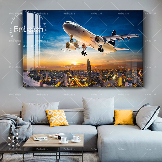 Obraz na płótnie - Samolot latający nad krajobrazem miejskim - Plakat ścienny do salonu i wystroju wnętrz - Wianko - 5