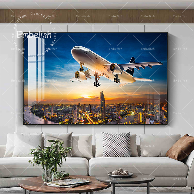 Obraz na płótnie - Samolot latający nad krajobrazem miejskim - Plakat ścienny do salonu i wystroju wnętrz - Wianko - 4