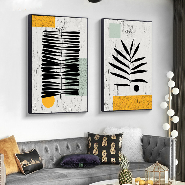 Obraz na płótnie - styl abstrakcyjne, czarne liście roślin - sztuka ścianek salonu, plakaty i druki, Nordic - Wianko - 2
