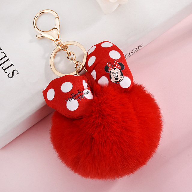 Pluszowy brelok Disney Minnie Mickey Mouse z kokardą w kropki, pomponem i kluczem do torby, dla dziewczynki - Wianko - 10