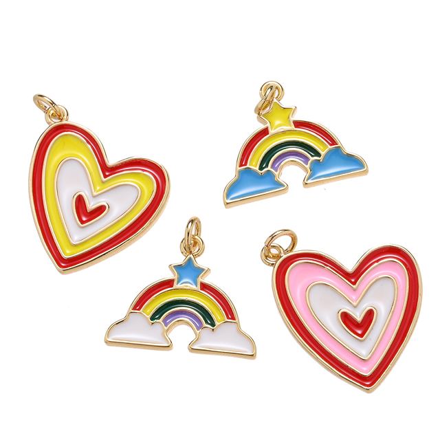 Wisiorek w kształcie serca Rainbow miłość - złoty wraz ze złotą gwiazdą i urokiem miedzianym - Wianko - 3