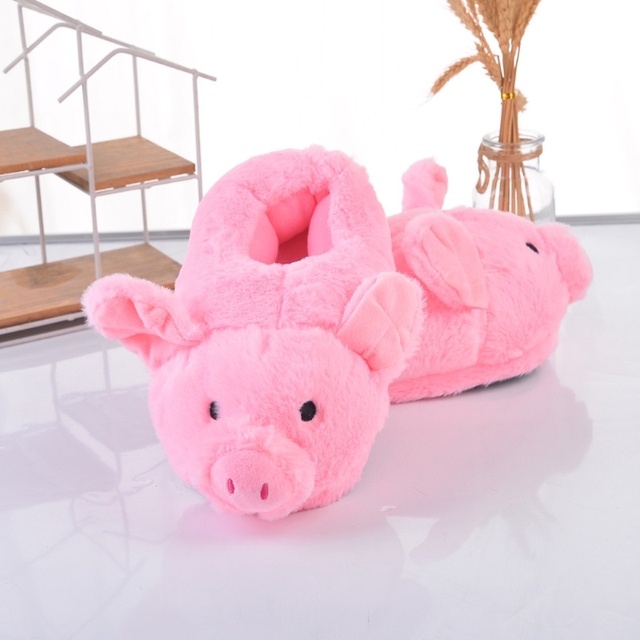 Kapcie pluszowe z motywem ślicznej Fuzzy świnii - antypoślizgowe, ciepłe, dla pań i dzieci - Wianko - 4