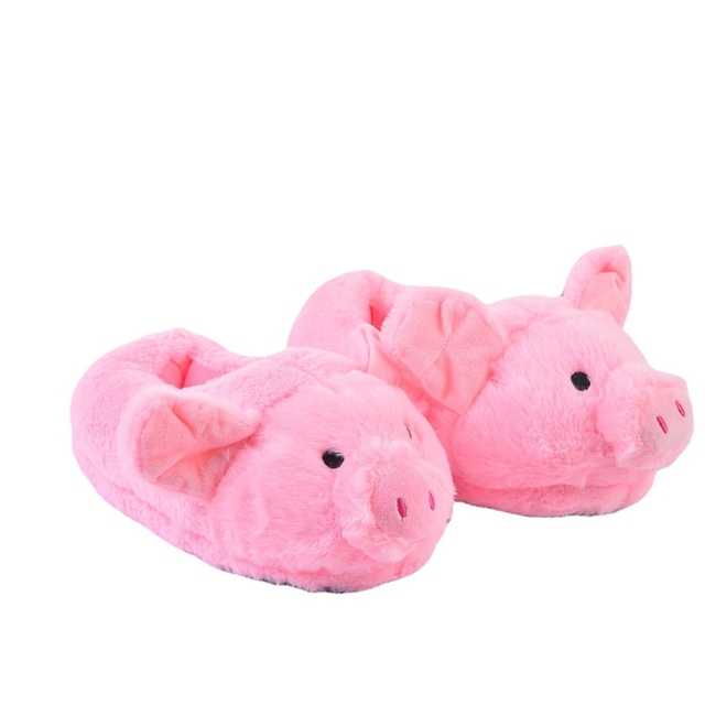 Kapcie pluszowe z motywem ślicznej Fuzzy świnii - antypoślizgowe, ciepłe, dla pań i dzieci - Wianko - 1
