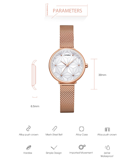 SINOBI elegancki zegarek damski róża złoto wodoodporny ultra-cienki ze stali nierdzewnej - Wianko - 5