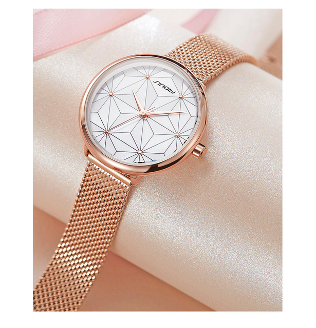 SINOBI elegancki zegarek damski róża złoto wodoodporny ultra-cienki ze stali nierdzewnej - Wianko - 9