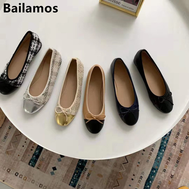 Modne damskie baleriny Bailamos 2021 - płaskie wsuwane buty typu flats - wiosna/jesień - markowe, biurowe mieszkania z muszką - Wianko - 2