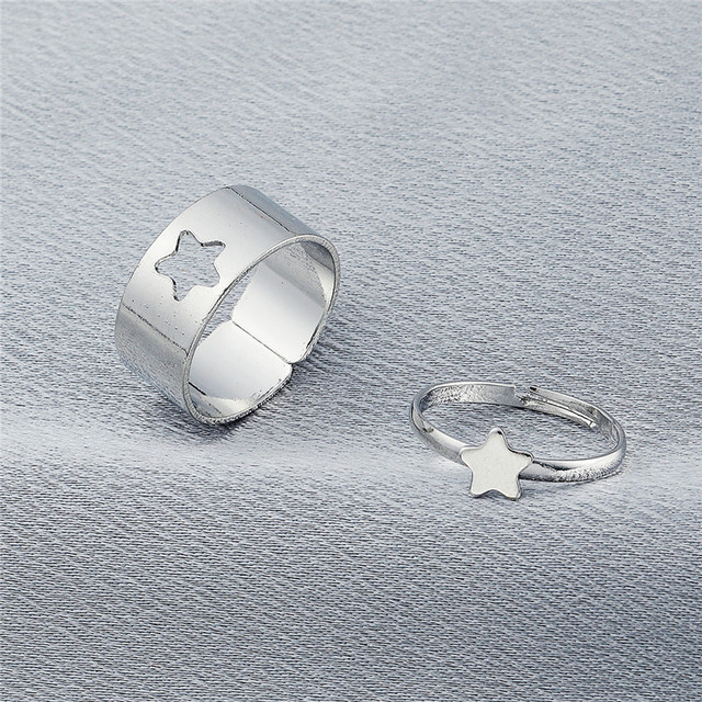 Artystyczne srebrne pierścionki otwierające w kształcie smoka, gwiazdy, księżyca i serca - zestaw dla pary - Wianko - 7