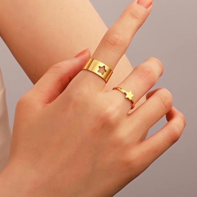 Artystyczne srebrne pierścionki otwierające w kształcie smoka, gwiazdy, księżyca i serca - zestaw dla pary - Wianko - 2