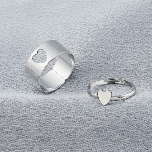Artystyczne srebrne pierścionki otwierające w kształcie smoka, gwiazdy, księżyca i serca - zestaw dla pary - Wianko - 6