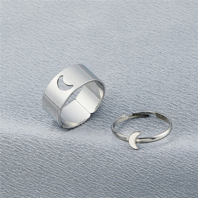 Artystyczne srebrne pierścionki otwierające w kształcie smoka, gwiazdy, księżyca i serca - zestaw dla pary - Wianko - 4
