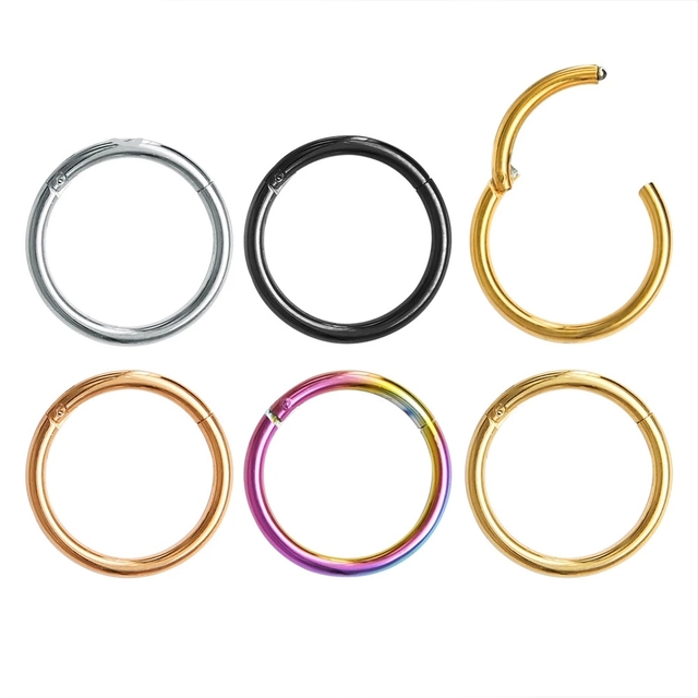 Kolczyk w nosie Tragus Helix Lip Piercing z tytanowymi zawiasami Segment, do chrząstki ucha - biżuteria punkowa (sztuki: 2) - Złoty i czarny - Rainbow - Wianko - 3