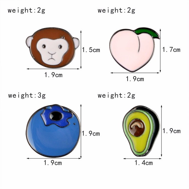 Broszka metalowa w kształcie kreskówki: awokado, małpa, brzoskwinia, borówka, banan - Wianko - 2