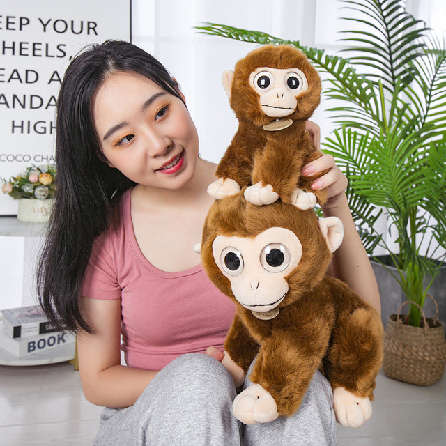 Urocza wypchana małpa - 17/30cm, zabawka symulująca prawdziwe zwierzę, z miękkim pluszowym materiałem i wielkimi oczami - idealna jako prezent urodzinowy lub dekoracja do pokoju dziecięcego - Wianko - 10