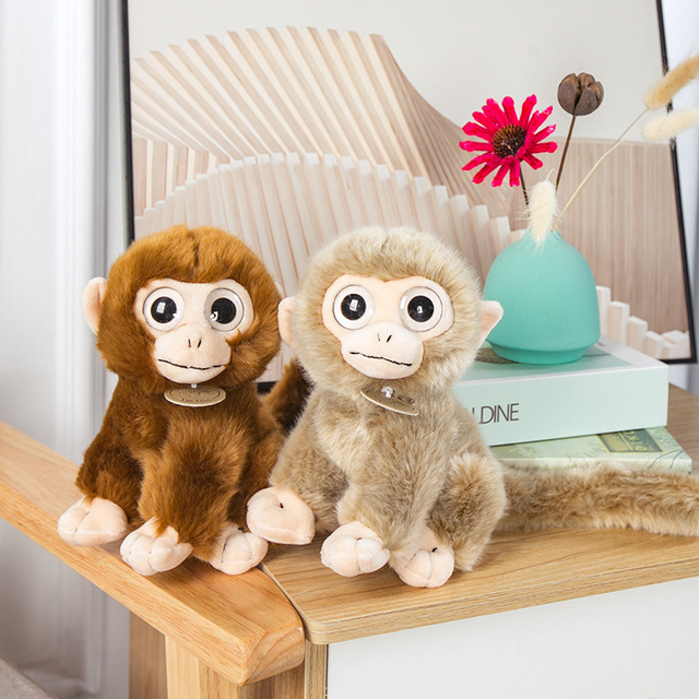 Urocza wypchana małpa - 17/30cm, zabawka symulująca prawdziwe zwierzę, z miękkim pluszowym materiałem i wielkimi oczami - idealna jako prezent urodzinowy lub dekoracja do pokoju dziecięcego - Wianko - 14
