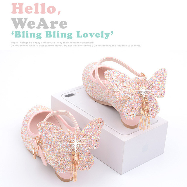 Dziewczęce sandały z obcasami dla dzieci - motylicze, cekinowe, jesienne, skrzydłowe, glitterowe, księżniczkowe - Wianko - 12